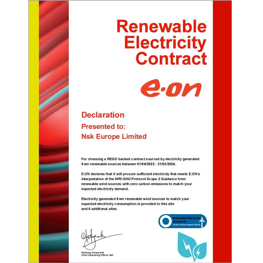 Renewable Electricity Contract, E-On, NSK Europe Ltd.