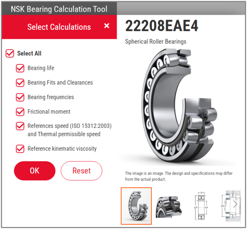 NSK Bearing Calculation Tool - select