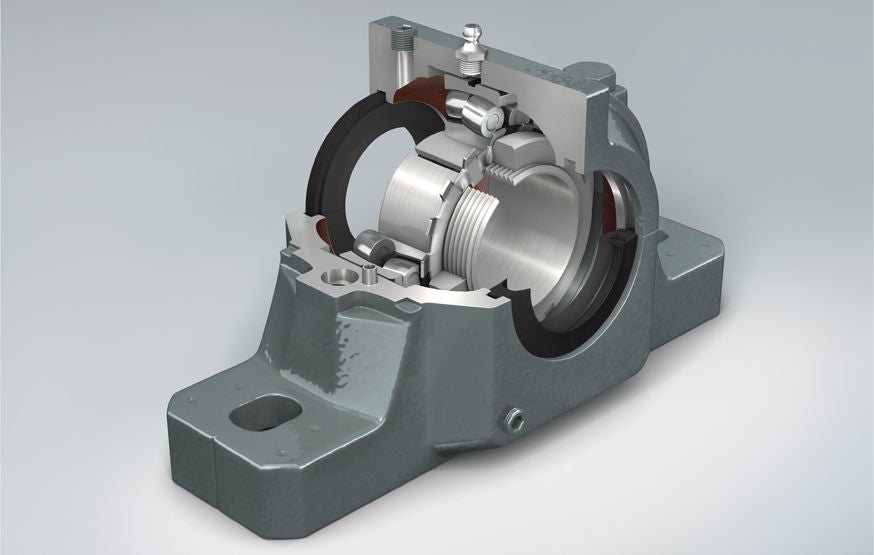 A cutaway image showing the design configuration of an NSK SNN plummer block