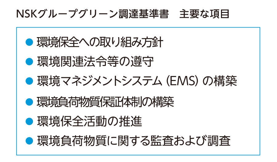 NSKグループグリーン調達基準書 主要な項目