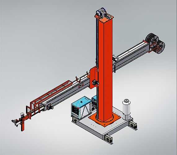 2)	Las grandes máquinas de soldadura se basan en un diseño de columna y brazo. Foto: Ganomagoga