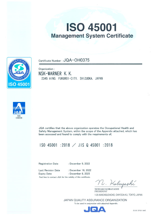 ISO45001 Management Systems Certificate